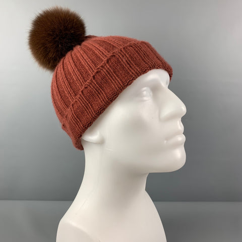ANTONELLA Brown Knitted Cashmere Fur Beanie