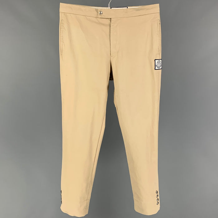 MONCLER Size 32 Khaki Cotton Flat Front Casual Pants