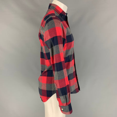 GITMAN BROS Taille S Chemise à manches longues en coton à carreaux rouge et gris