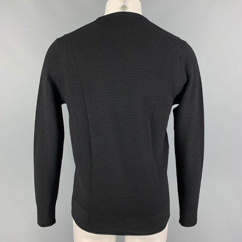 TODD SNYDER Size M Black Waffle Knit Merino Wool Crew-Neck Pullover
