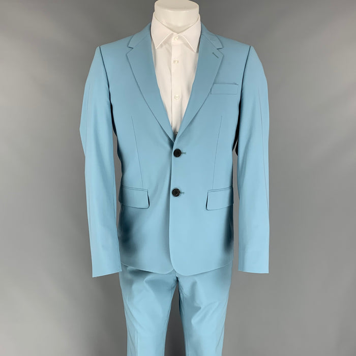 SANDRO Size 38 Light Blue Wool Notch Lapel Suit