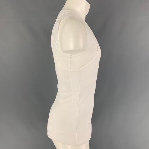 JEAN PAUL GAULTIER SOLEIL Talla M Camiseta sin mangas de doble capa de poliamida de malla blanca