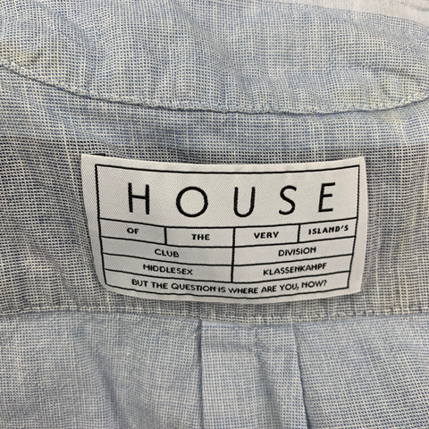 HOUSE OF THE VERY ISLAND'S Size S Light Blue Grey Stripe Short Sleeve Shirt