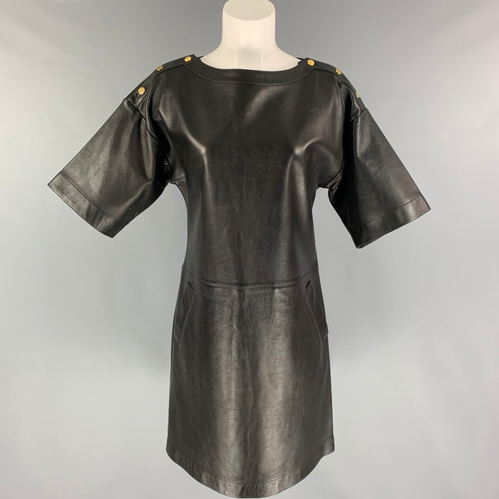MICHAEL KORS Size 4 Black Leather Short Sleeve Below Knee Dress