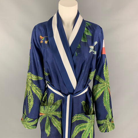 CASABLANCA Size XS Multi-Color Silk Surf Club Print Robe