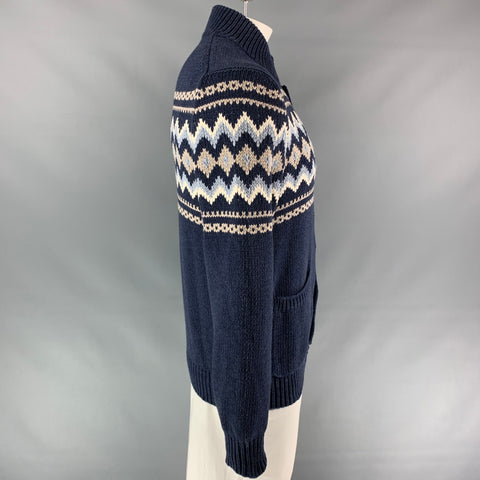 BRUNELLO CUCINELLI Size 42 Navy & White Knitted Cotton / Polyamide Buttoned Jacket