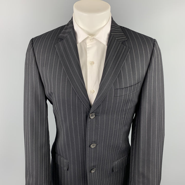 GUCCI Size 38 Regular Black Stripe Wool Notch Lapel Suit