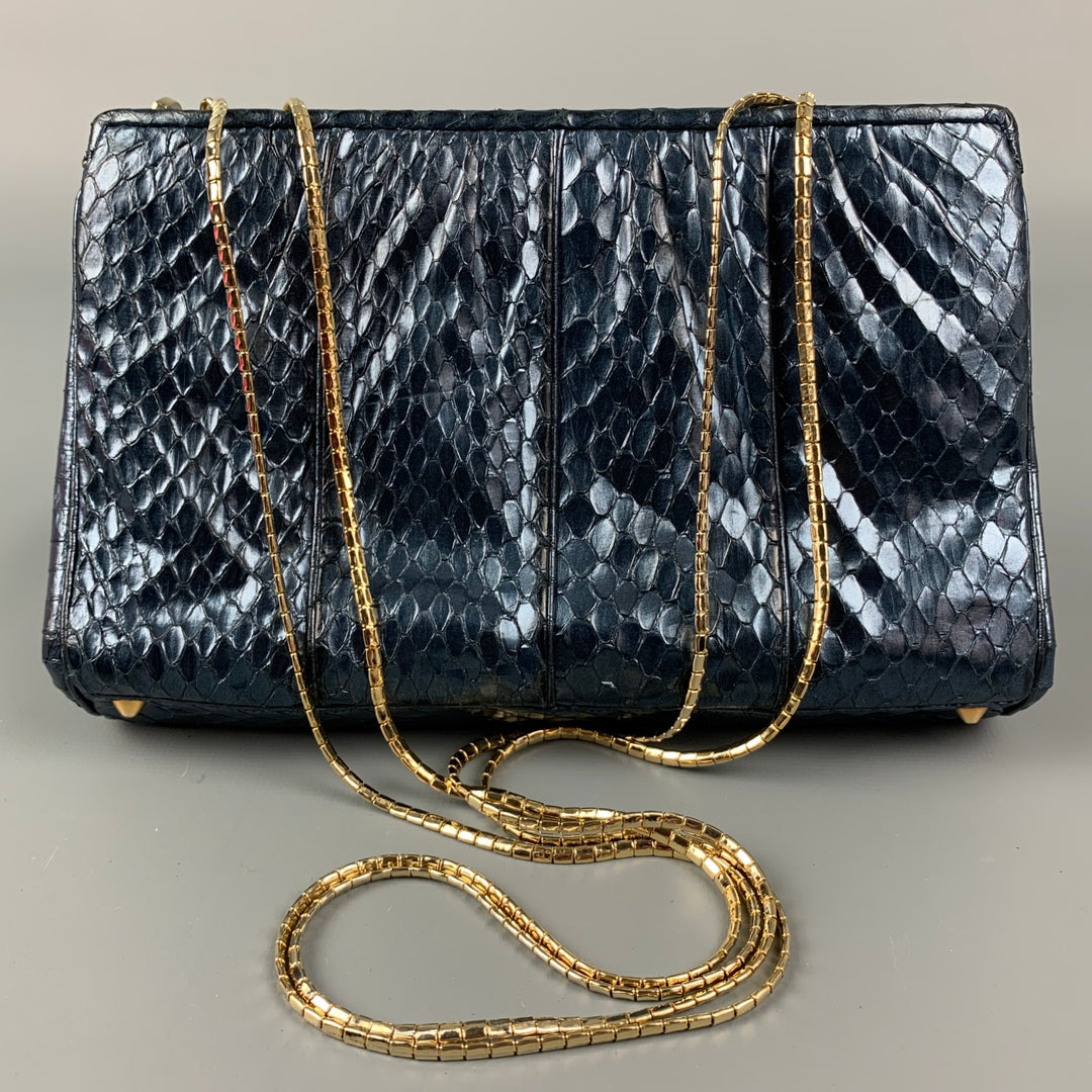 Vintage JUDITH LEIBER Navy & Gold Snake Skin Evening Handbag