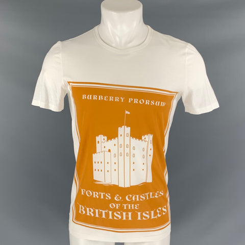 BURBERRY PRORSUM Spring 2015 Size XS Mustard & White Graphic Cotton T-shirt