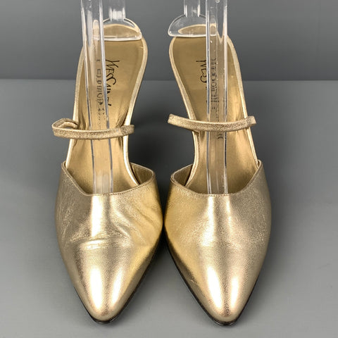 Vintage YVES SAINT LAURENT Size 7.5 Gold Leather Open back Sandals