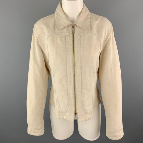 TRUSSARDI Size S Beige Cotton / Flax Zip Up Contrast Stitch Jacket