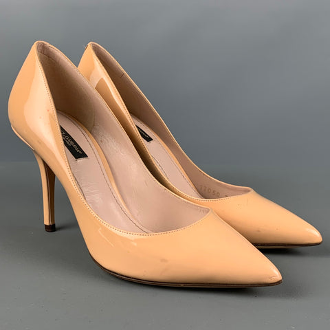 DOLCE &amp; GABBANA Zapatos de tacón con punta en punta de charol beige talla 7