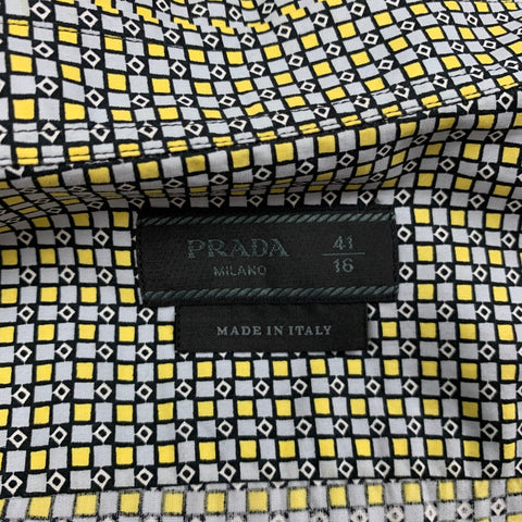 PRADA Size L Yellow & Black Checkered Long Sleeve Shirt