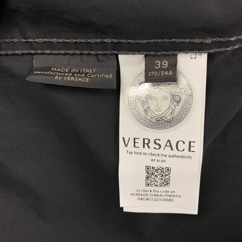 VERSACE Size S Black Cotton Patch Pockets Long Sleeve Shirt