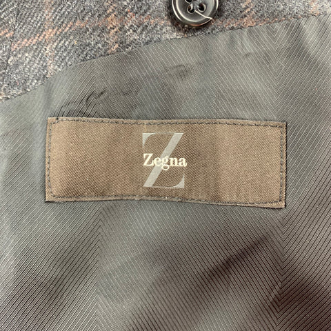 Z ZEGNA Size 42 Charcoal Plaid Wool Double Breasted Coat