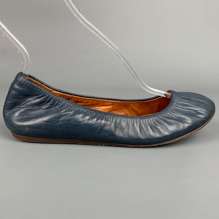 LANVIN Size 7 Blue Leather Ballet Flats