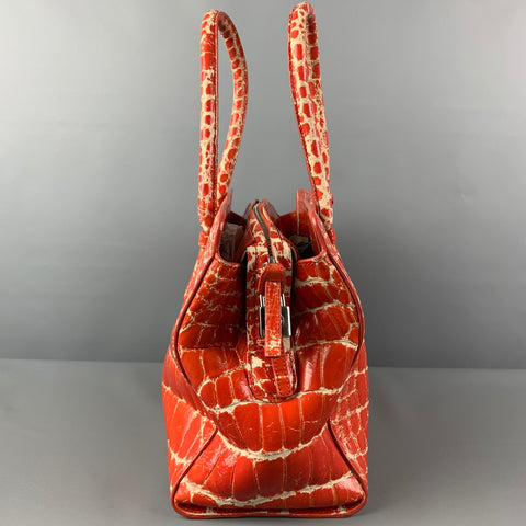 GIORGIO ARMANI Orange Embossed Leather Top Handle Handbag