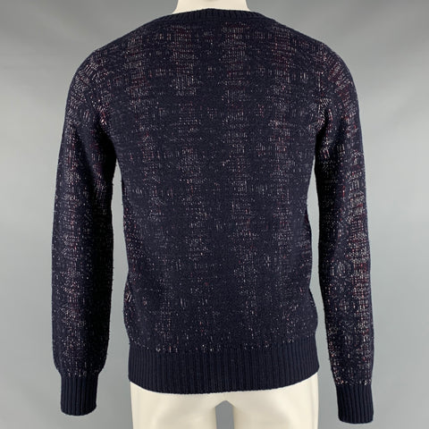 DRIES VAN NOTEN Size S Navy Red White Knit Wool Blend Crew-Neck Pullover