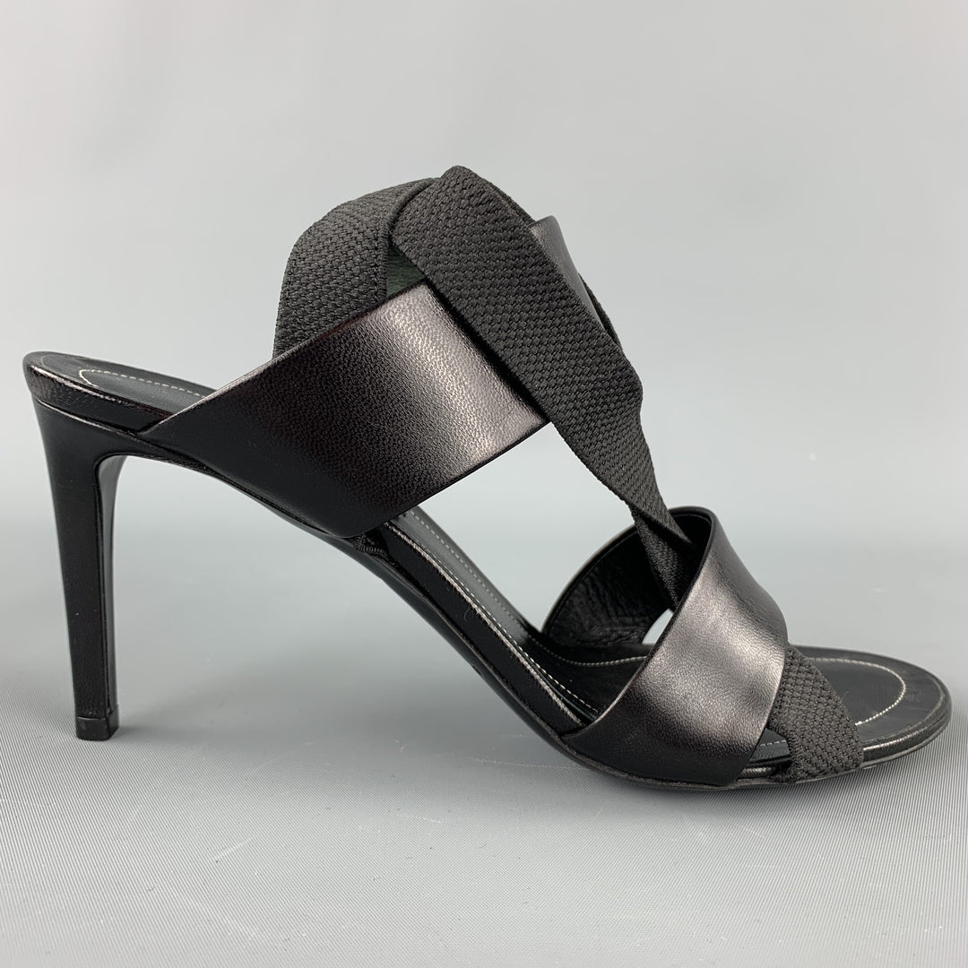 BALENCIAGA Size 8 Black Leather Ribbon Strappy Heel Sandals