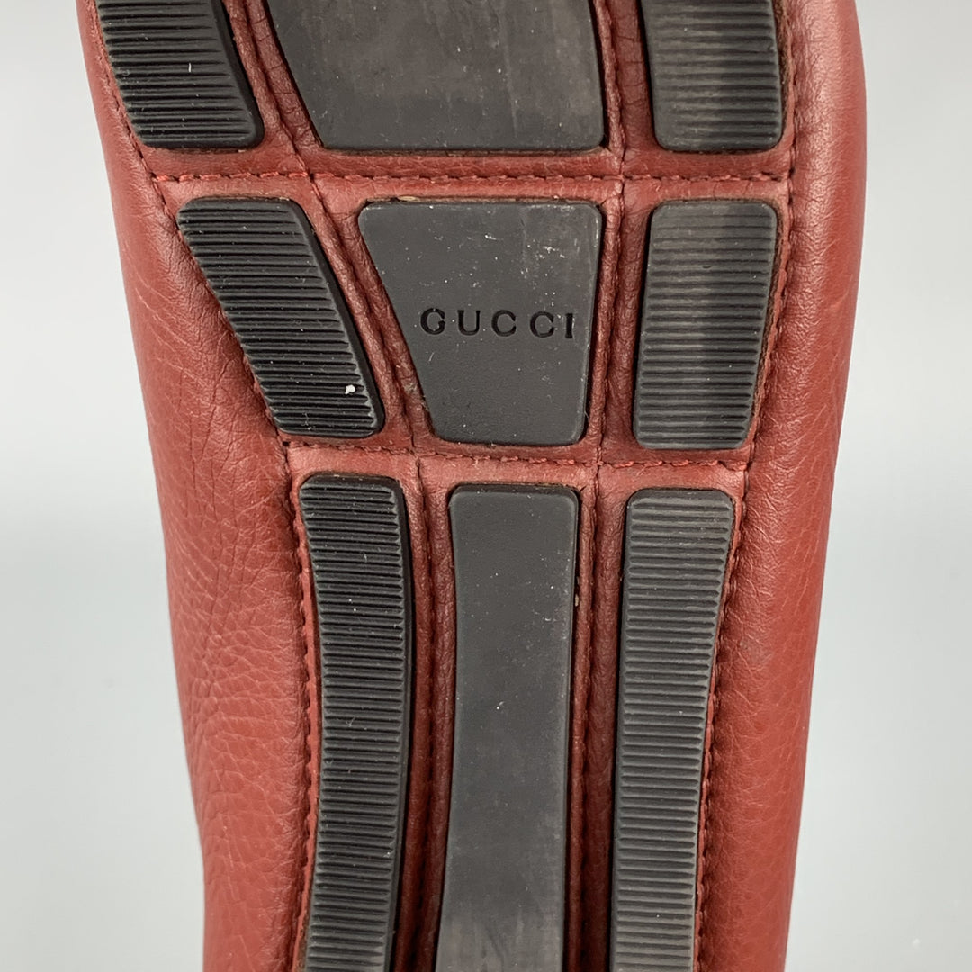GUCCI Size 8 Brick Leather Pebble Grain Driver Loafers