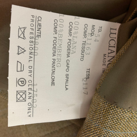 LUCIANO BARBERA Size 44 Yellow Olive Window Pane Wool Sport Coat