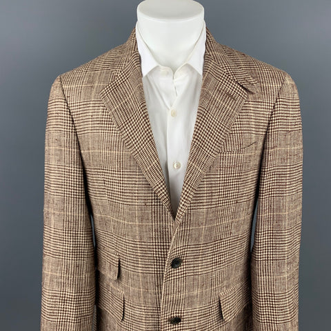 ETRO Size 40 Brown & Beige Plaid Silk / Linen Notch Lapel Sport Coat