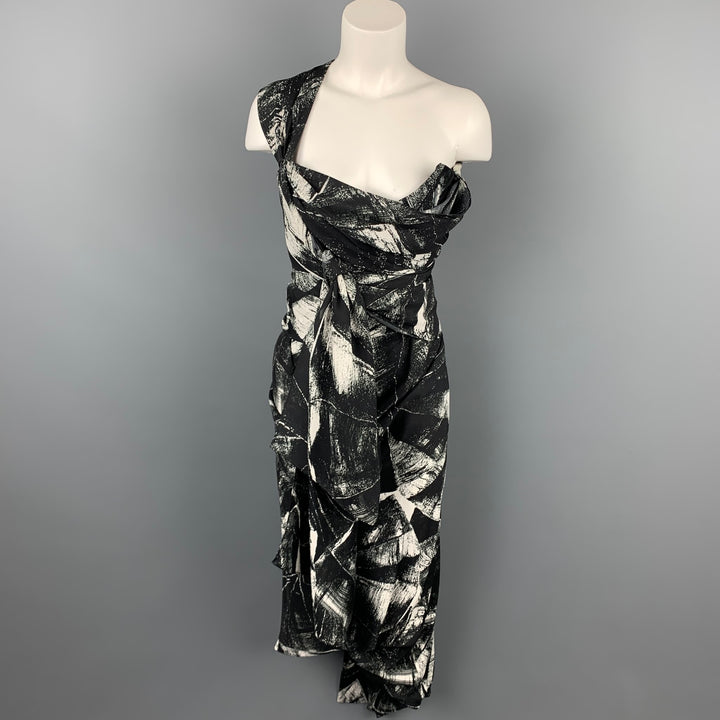 VIVIENNE WESTWOOD Size 8 Black & White Marbled Silk Strapless Cocktail Dress