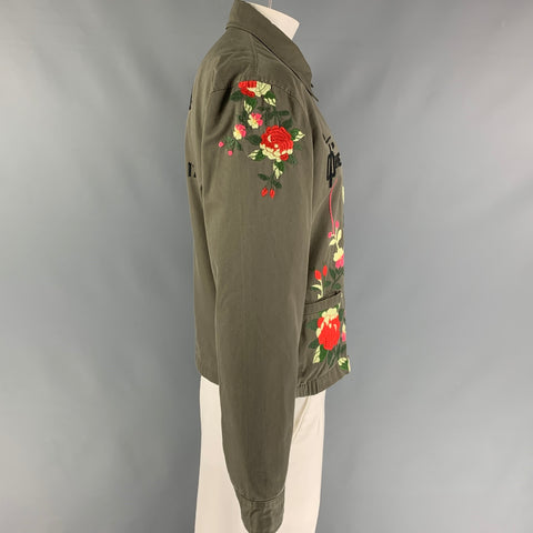 PAUL SMITH Size XL Olive Multi-Color Embroidery Cotton Jacket