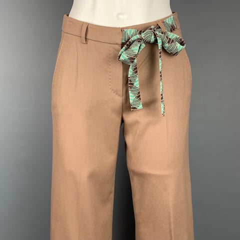 M MISSONI Taille 2 Pantalon décontracté court ceinturé en laine kaki et turquoise