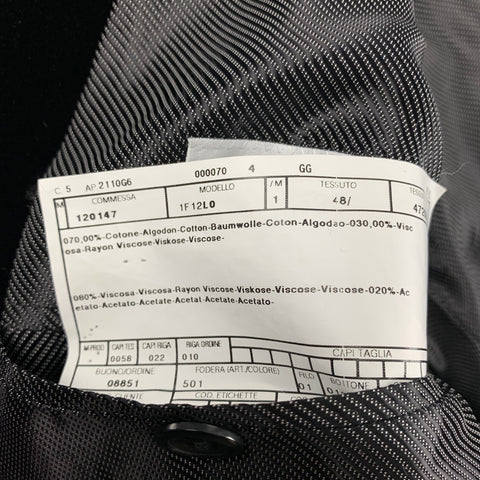ARMANI COLLEZIONI Size 48 Long Black Velvet Cotton Viscose Sport Coat
