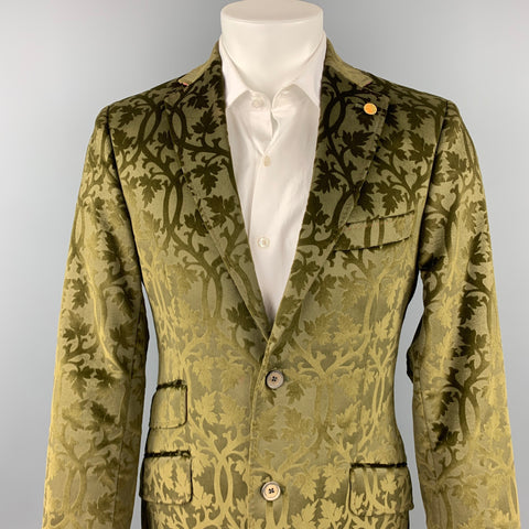 TED BAKER Size 38 Regular Olive Jacquard Cotton Velvet Notch Lapel Sport Coat