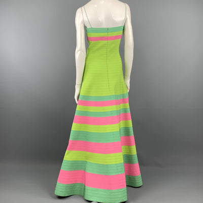 OSCAR DE LA RENTA Size 8 Green Turquoise & Pink Grosgrain Striped Gown