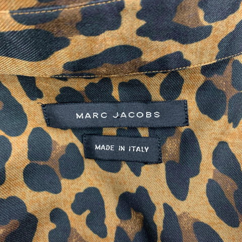 MARC JACOBS Size S Tan Black Animal Print Silk Cotton Long Sleeve Shirt