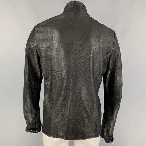 JULIUS_7 SS 2015 Prism Size L Black Lamb Skin Leather Zip Up Jacket