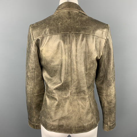 ALFANI Size M Taupe Distressed Leather Zipper Pockets Jacket