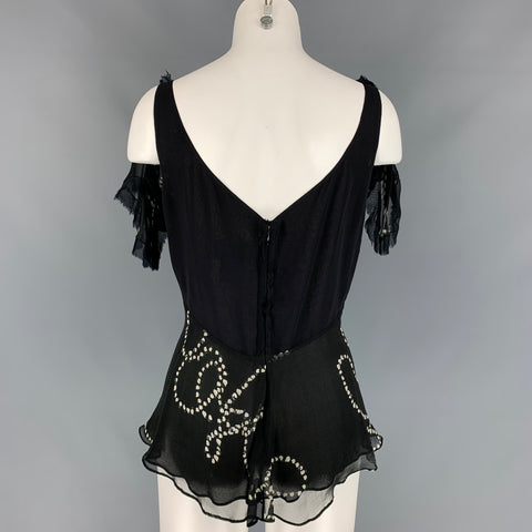 ZAC POSEN Size 10 Black & White Chiffon Silk Dots Blouse