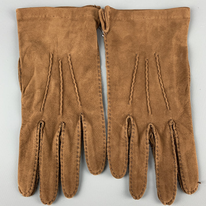 PICKETT Size 8.5 Brown Suede Calf Gloves