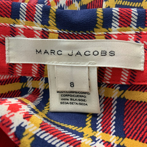 MARC JACOBS Size 8 Red Yellow/Blue Silk Plaid Long Shirt