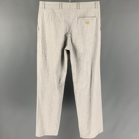 WALTER VAN BEIRENDONCK Size 34 Grey Cotton Pleated Wide Leg Dress Pants