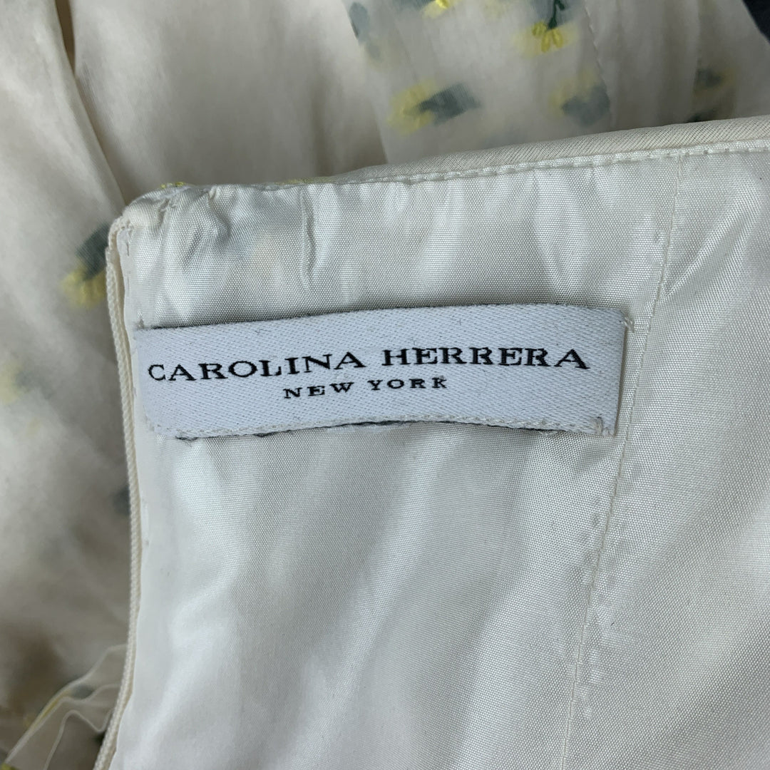 CAROLINA HERRERA Size M Cream & Yellow Acetate Blend Overlay Gown