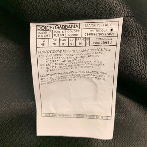 DOLCE & GABBANA Chest Size 38 Black White Solid Wool Blend Peak Lapel Suit