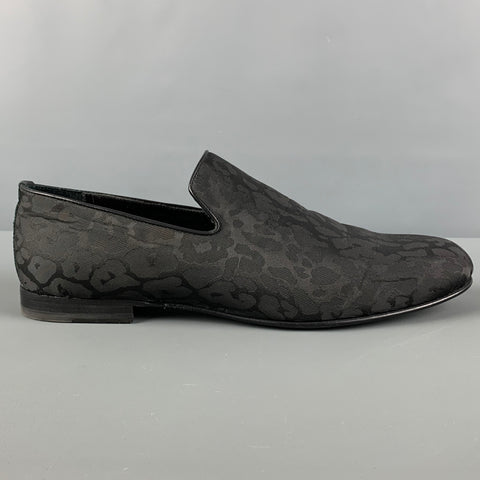 JIMMY CHOO Size 10.5 Black Animal Print Leather Slip On Loafers