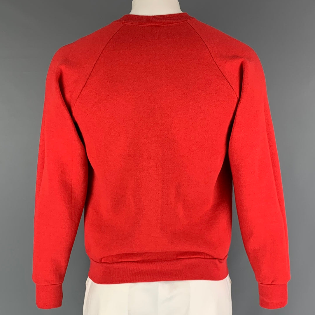 VINTAGE Size L Red Graphic Cotton Polyester Raglan Sweatshirt