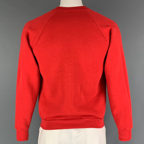 VINTAGE Size L Red Graphic Cotton Polyester Raglan Sweatshirt