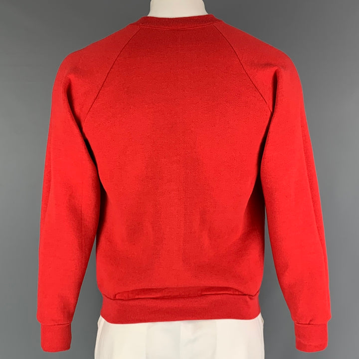 VINTAGE Size L Red Graphic Cotton Polyester Raglan Sweatshirt