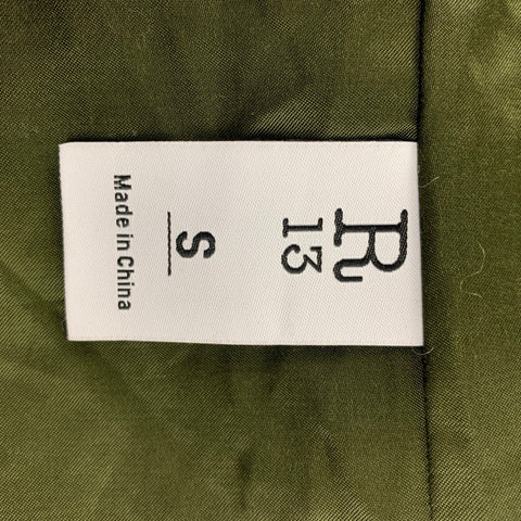 R13 Size S Khaki Olive Textured Polyester Collarless Coat