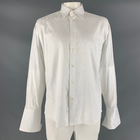 VERSACE COLLECTION Size L White Geometric Cotton French Cuff Long Sleeve Shirt