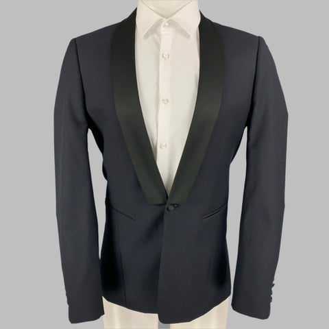 SANDRO Size 38 Black Wool Shawl Collar Sport Coat