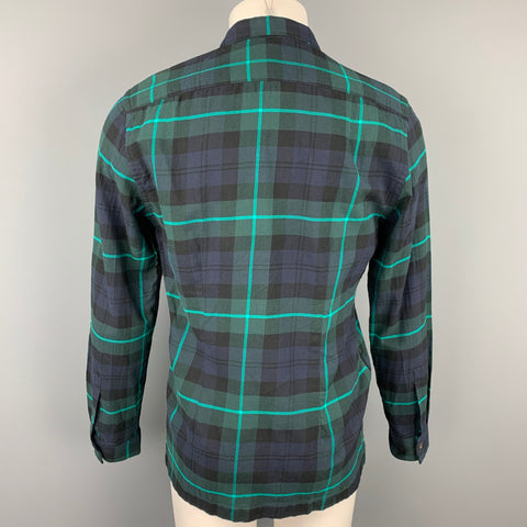 PAUL SMITH Size M Navy & Green Plaid Dot Cotton Button Up Long Sleeve Shirt