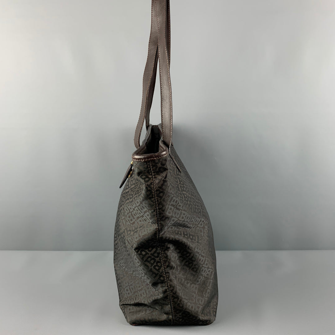 BALLY Brown Monogram Nylon Leather Tote Handbag